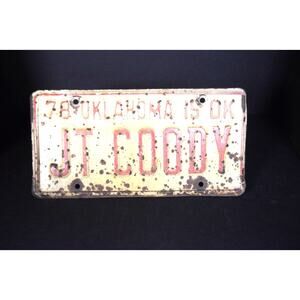 Vintage 1978 Oklahoma License Plate Personalized "JT COODY" Condition Fair